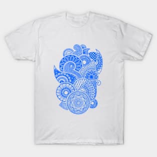 Abstract Mandala design (dark blue on white) T-Shirt